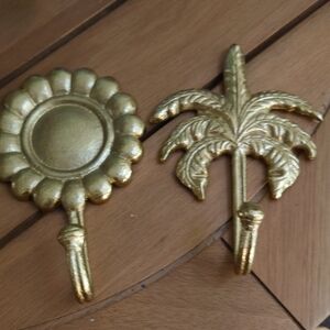 Gold Palm and Flower Wall Hooks